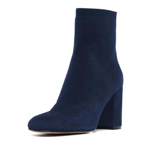 miss left Women Chunky High Heel Round Toe Ankle Boots Back Zipper Stylish Casual Party Comfy Short Booties Size 4-16 US