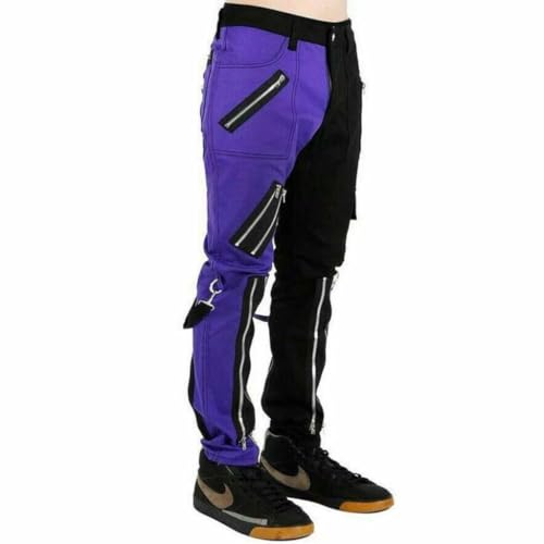 Gothic Split Leg Bondage Pant Rock Hard Trouser Heavy Weight Black/Purple3