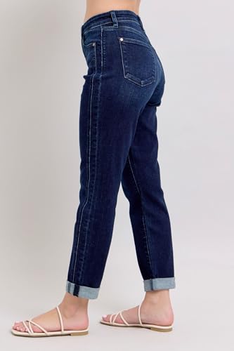 Judy Blue High Waist Boyfriend Jeans for Women | Stretchy Relaxed Fit Denim | Cuffed & Uncuffed Options – 826463