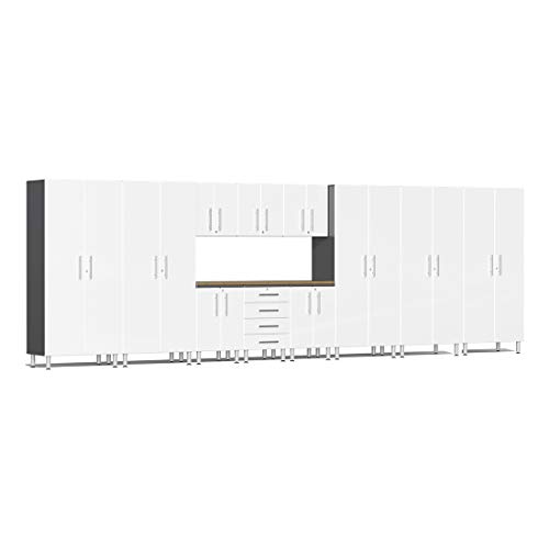 Ulti-MATE UG22122W 12-Piece Cabinet Kit with Bamboo Worktop in Starfire White Metallic