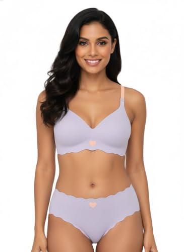 Image of Women Bra Panty Set Soft Natural Support Seamless Backless Summer Bra Panties Set | Adjustable Straps and Heart Design Lingerie Set | Women's Suit Push-Ups Sports Underwear Bra Set