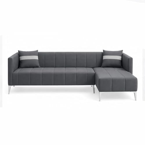 Image of Solomon Luxe Velvet-Suede Fabric 5 Seater RHS L Shape Sofa | Comfortable & Spacious Seating | Modern Sofa for Living Room - Dark Gray
