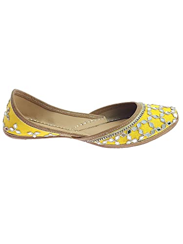 Image of Fulkari Women's Mirror Genuine Soft Leather Embroidered Jutis | Bite and Pinch Free Jutti | Punjabi Formal Juttis | Girl's Wedding Flat Ladies Mojari | Formal Ethnic Juti |