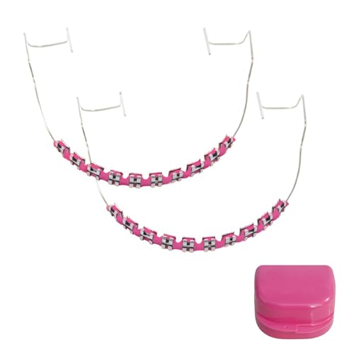 Fake Braces Temporary Clip on Teeth with Brackets & Wire Temporary Braces Suitable for Orthodontists to Explain and Practice for Dental Students - Brackets Falsos Para Dientes(Pink)