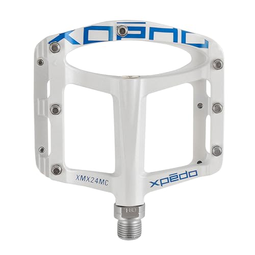 Xpedo Spry Flat Bicycling Pedals | Magnesium Body, 11mm Low-Profile, 106x100mm Platform, 28 Replaceable Steel Pins | MTB Trail/Enduro | White
