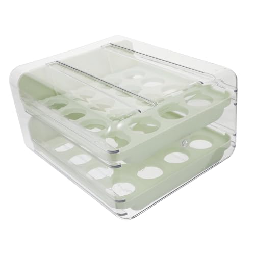 Angoily 卵カートン収納ボックスプラスチック冷蔵庫野菜室キッチン卵カートンラックホルダー 卵 卵引き出しオーガナイザー 卵皿 エッグラック 採卵かご 冷蔵庫用卵容器 Green