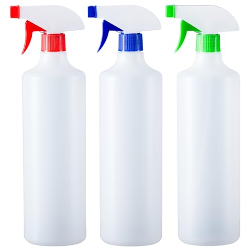 HR Hogar | Pulverizador Spray 1L Pack 3 Colores - Hecho en España - Botella Aerosol de Polietileno de Alta Densidad Resistente y Reciclable con Boquilla Regulable para Limpieza y Jardinería