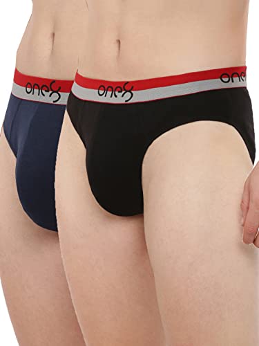 Image of ONE8 by Virat Kohli Men's Pure Cotton Modern Regular Briefs (Pack of 2) (713 2PC Black /Midblue S)
