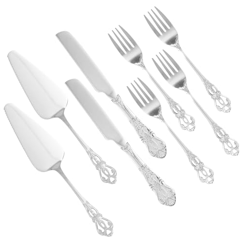 8-teiliges Pizza-Set mit Spatel, Messer und Gabeln, Edelstahl-Kuchenschneideset, Hochzeitstortenmesser und Tortenservierer für Geburtstage, Babypartys, Verlobungen, Jubiläen(Silber)