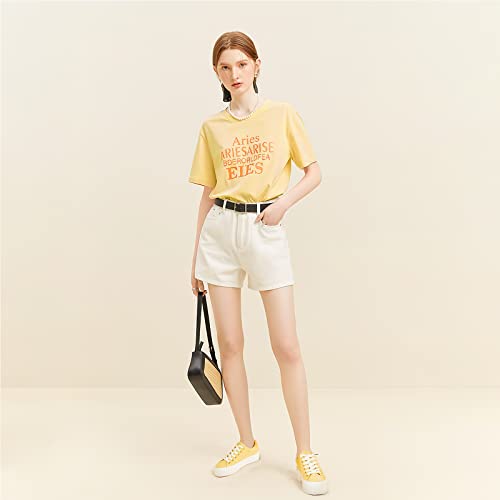 Image of THATXUAOV Womens Platform Sneakers White Tennis Shoes Casual Low Top Fashion Sneakers(Yellow,US5