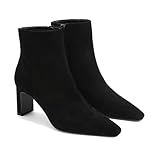 Picture of Cossansan Black Ankle Boots for Women Point Toe Chunky Block Heel Suede Fall Boots Fashion Dress Booties Size 10