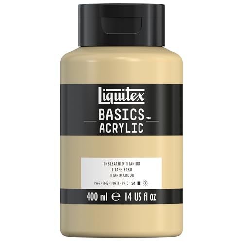 Liquitex 8870338 Basics - Acrylfarbe, monopigmentierte Künstlerpigmente, lichtecht, mittlere Viskosität, Archivqualität, seidenglänzender Finish, 400ml Flasche - Ungebleichtes Titan