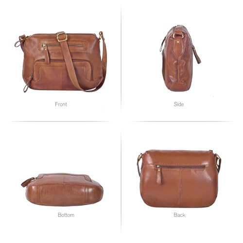 Image of Oak Leathers Women's Crossbody Bag - Genuine Leather Crossover Shoulder Purse With Adjustable Sling Strap - Medium Size