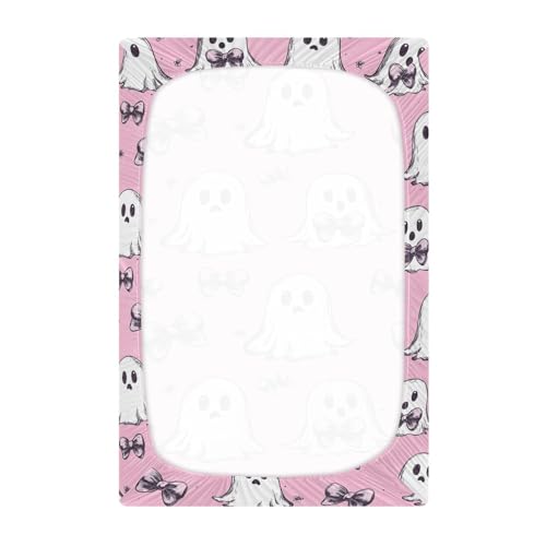 Image of Caikeny Fitted Crib Sheet for Boys Girls Cute Ghost Coquette Bows Halloween Flowers Baby Crib Sheets Bassinet Sheets Crib Mattress Bed Sheets for Toddler Newborn Infant 27 x 39 in