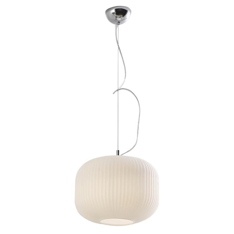 Suspension Rigadin E27 chrome luminaire moderne verre blanc 30cm