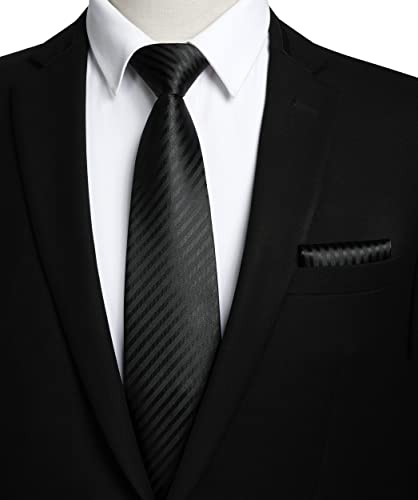 Image of HISDERN Mens Striped Tie and Pocket Square Set Necktie for Men | soft smooth texture, wrinkle-free, neat hand-tied knot, gifting ready, regular 3.4 width, coordinated look, business wedding