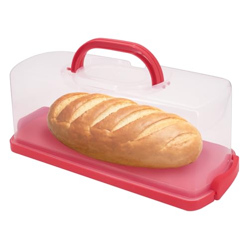 DingGreat Caja de transporte rectangular para tartas de 36 x 15,6 x 13,5 cm, recipiente para tartas con tapa y asa, para tartas, pan y magdalenas, apilable, apto para lavavajillas (rojo)