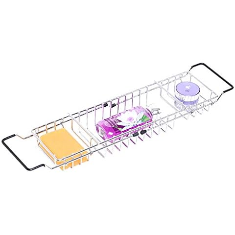 Basicwise Expandable Metal Bathtub Caddy with, Rubber Handles, Chrome (QI003491) Cover