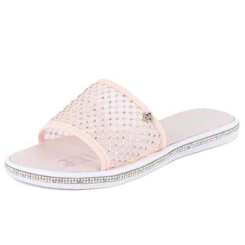 Image of Juicy Couture Women's Slide Sandals - Glitter Bling Open Toe Sparkle Flats - Dressy Summer Casual Footwear