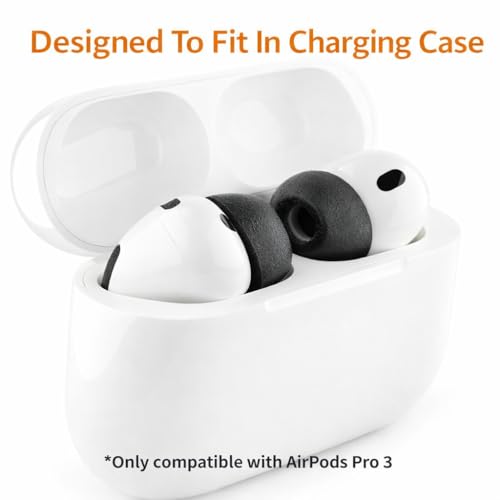 Image of Mizi Memory Foam Replacement Ear Tips for AirPods Pro 3 (2025), Better Noise Cancellation, Secure & Comfortable Fit, 3 Pairs S /M /L, Black
