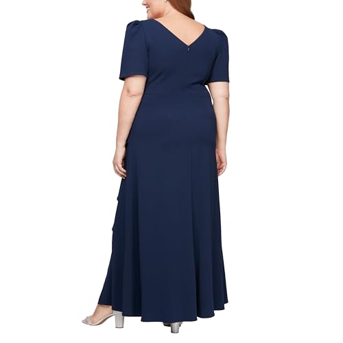 Alex Evenings Women's Long Embellished Neck Elbow Puff Sleeve, Mother of The Bride, Formal Dress (Plus Size)2
