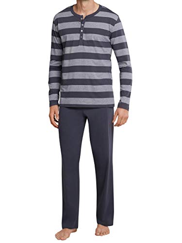 Schiesser Herren Langer Schlafanzug mit Knopfleiste Geringelt - anthrazit -...