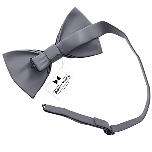 Image of Adam Young Men's Bow Ties with Handkerchief & Cufflinks Pre-Tied Style Formal Satin Classic Bowtie for Tuxedo Faux Silk