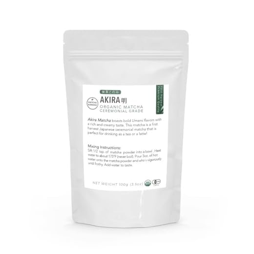 Akira Matcha 100g - Organic Premium Ceremonial Japanese Matcha Green Tea Powder - First Harvest, Radiation Free, No Additives, Zero Sugar - USDA and JAS Certified (3.5oz bag)