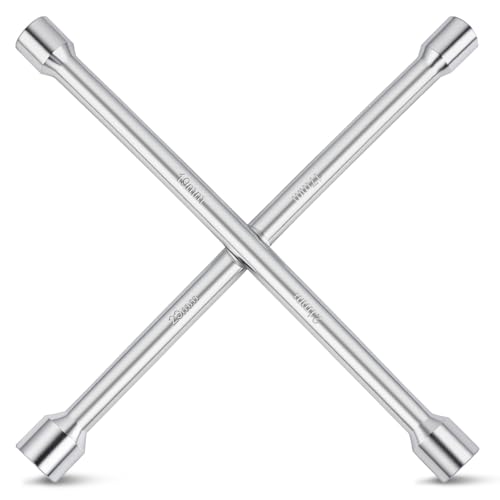Zelythil Heavy Duty 4 Way Lug Wrench, Professional 14 Inch Cross Tire Iron Wrench, Universal Cross Wheel Lug Nut Removal Tool, Forged Heat-Treated Carbon Steel for Tire Changing and Auto Maintenance