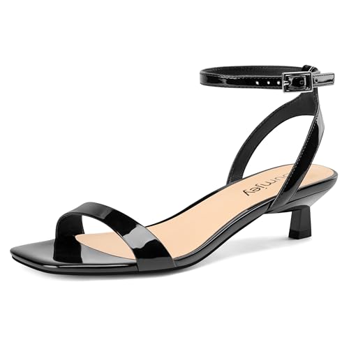 Image of Women Kitten Heel Sandals Ankle Strap Heeled Sandals Square Open Toe Dress Party Shoes