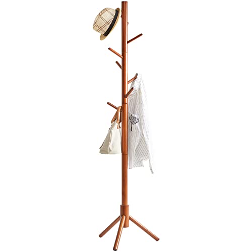 Ymyny Wooden Coat Rack Stand, Free Standing Hall Tree With 8 Hooks Super Easy Assembly, Adjustable Sizes Entryway Coat Rack For Hat, Clothes, Purse, Scarves, Handbags, Brown, Hd-Uhrf-1195 #TOP13
