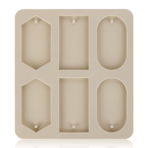 Epoxy Resin Molds 1 Pcs Silicone Molds for Crafts Resin Keychain Mold Rectangle Rhombic Elliptical Casting Mold with Hanging Holes for Jewelry Making DIY Handicrafts Pendant Decoration Grey