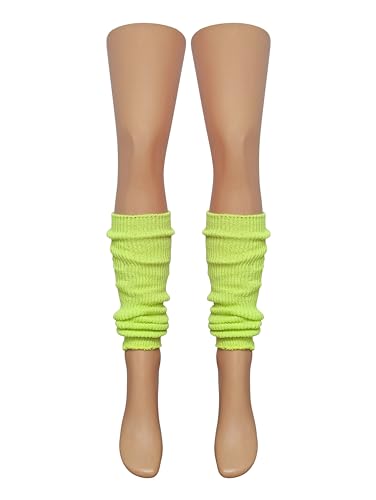 Girls Ankle Leg Warmers (Approx 40cm) Made In The UK - Ideal For Keeping Warm and Fancy Dress, Neon Yellow, One Size