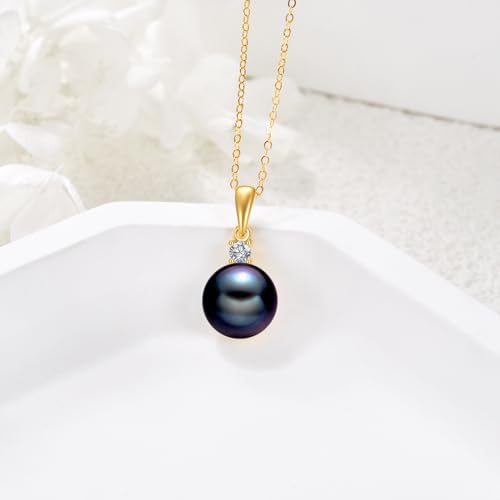 14K Gold Pearl Pendant Necklace for Women (Freshwater Cultured Pearl), Real Gold Present Jewelry Gifts for Wife Girlfriend Mother Mom, 16"-18"3