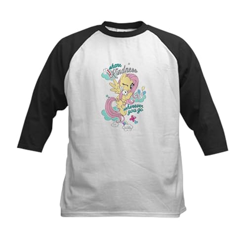 CafePress MLP Fluttershy Kindness Baseball Jersey Kids Cotton Baseball Jersey, 3/4 Raglan Sleeve Shirt Black/White