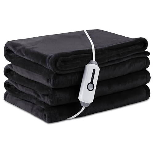 LaffyLo Electric Heated Blanket Full Size 72 x 84 Ultra Soft Flannel Heating Blanket with 4 Heat Settings 10-Hour Auto Shutoff ETL Listed Overheat Protection Machine Washable Dark Grey