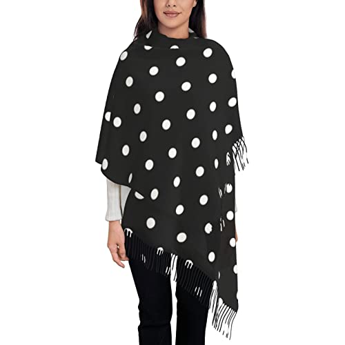 Bagea-Ka Polka Dot Black and White Simple Pattern Scarf Long Shawl Wraps Pashmina for Women Girls with Tassels Soft Warm Cozy2