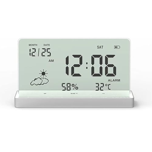Vrapnudc 電子目覚まし時計デスクトップ時計、デジタル目覚まし時計、透明な大画面の温度/湿度/日付表示を備えたクリエイティブでクリアなデジタル時計 シルバー