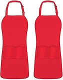 Utopia Kitchen Unisex Adjustable Bib Apron with 2 Pockets (2-Pack, Red)