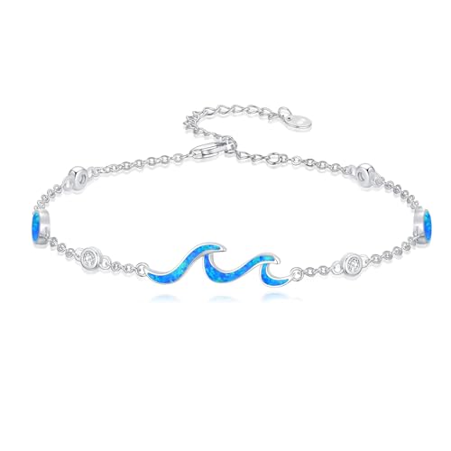 Image of WINNICACA 925 Sterling Silver Anklets for Women Adjustable Beaded Butterfly Opal Anklet Bracelet Foot Chains Jewelry Gifts for Women Beach Birthday Christmas Gift
