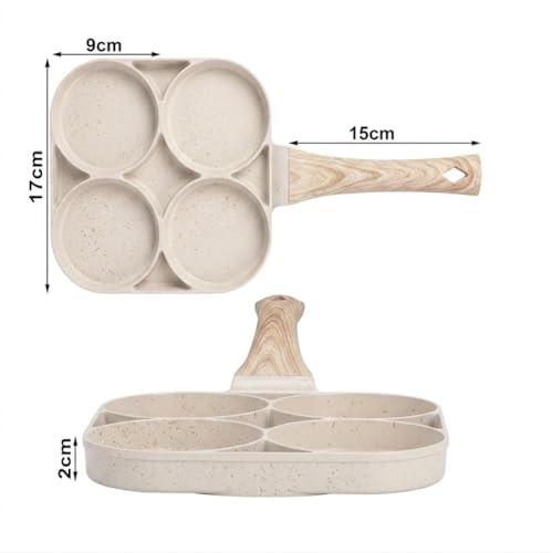 Image of Niyam 4 Hole Non Stick Egg Frying Pan with Wooden Texture Handle, Granite Coated Multi Section Omelet Pancake Pan, Induction and Gas Compatible Breakfast Skillet Cooking Pans (White B, 17cm)