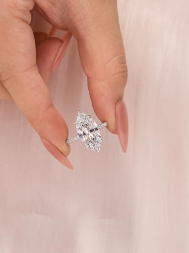 5.5CT Marquise Cut Engagement Ring for Women, Elegant 925 Sterling Silver 5A Cubic Zirconia Simulated Diamond Bridal Wedding Promise Ring4