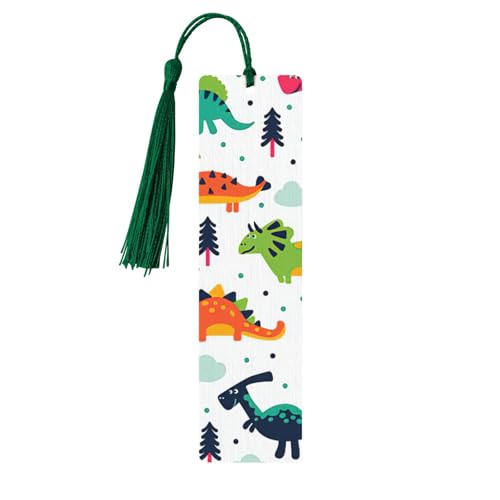 カラフルな恐竜プリント タッセル付き木製ブックマーク 5個 読書ページマーカー ブックマーク 男性女性へのギフト。