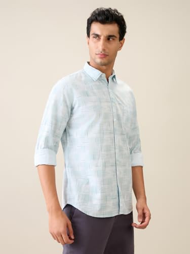 Image of Parx Men Slim Fit Print Pattern Pure Cotton Semi Cutaway Collar Full Sleeve Casual Shirt