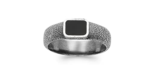 Bague chevalière agate noire en argent vieilli pour un style vintage - 2