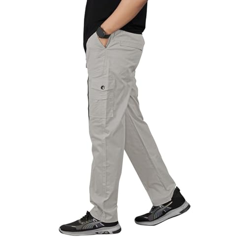 Image of Unisex 100% Cotton Cargo Pants for Men & Women | Multi Pocket Utility Combat Trousers | Regular Fit | Breathable Durable Fabric | Casual Travel Outdoor Wear | Color Dark Grey | Size (30-40)