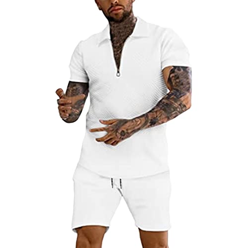 Pyjama court pour homme en coton blanc XXL avec polo à poches