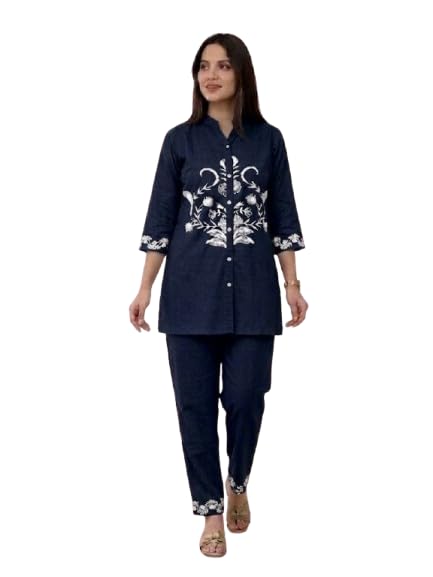 Women's Sage Embroidered Kurta with Matching Pants, Floral Design, 3/4 Sleeves, Co-ord Set-image-24