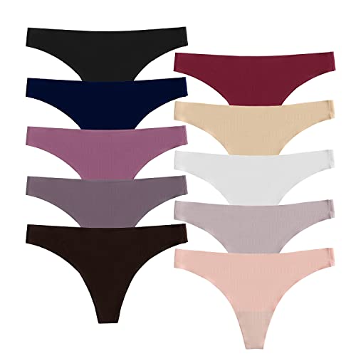 Image of POKARLA Seamless Thongs for Women No Show Underwear Pack of 10