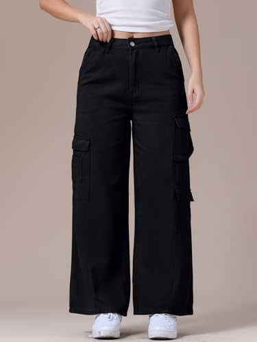 Women's Baggy Jeans Straight Leg High Waist Multi-Pocket Buttoned Loose Casual Cargo Denim Pants2